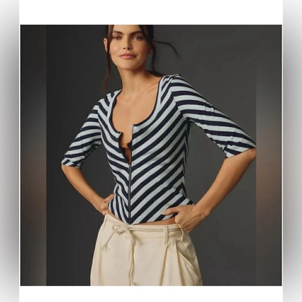 Anthropologie Maeve Front-Zip Scoop-Neck Top Size Large